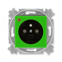 5599H-A02357 67  Zásuvka jednonásobná s ochranným kolíkem, s clonkami, s ochranou před přepětím, zelená / kouřová černá